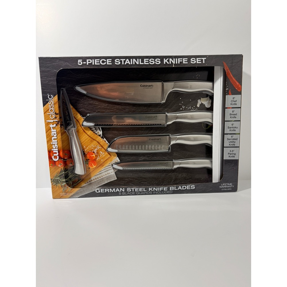Cuisinart Knife Set Silver New 5pc German Stainless Steel C77SS-5PPC